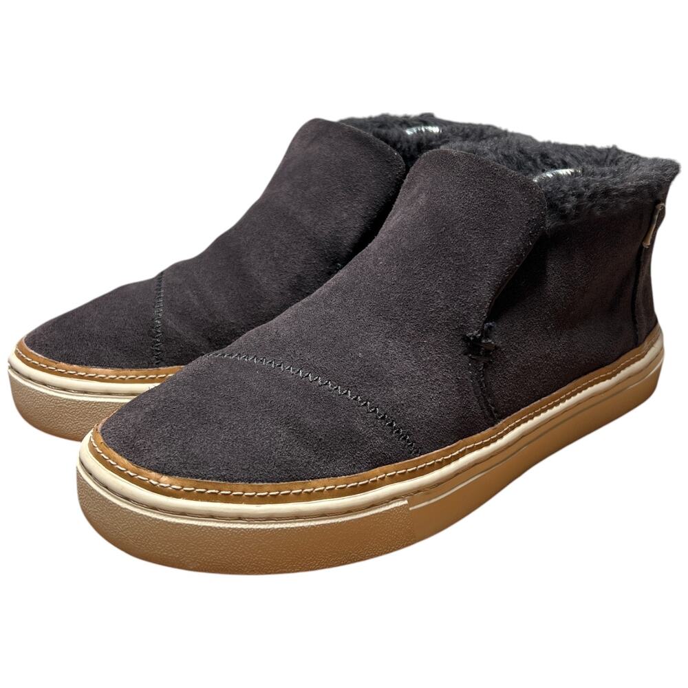 TOMS Paxton Women's 6.5 Gray Suede Ankle Boot Sneaker Faux Fur Lined Shoe